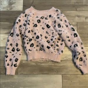 Pink fuzzy print sweater
